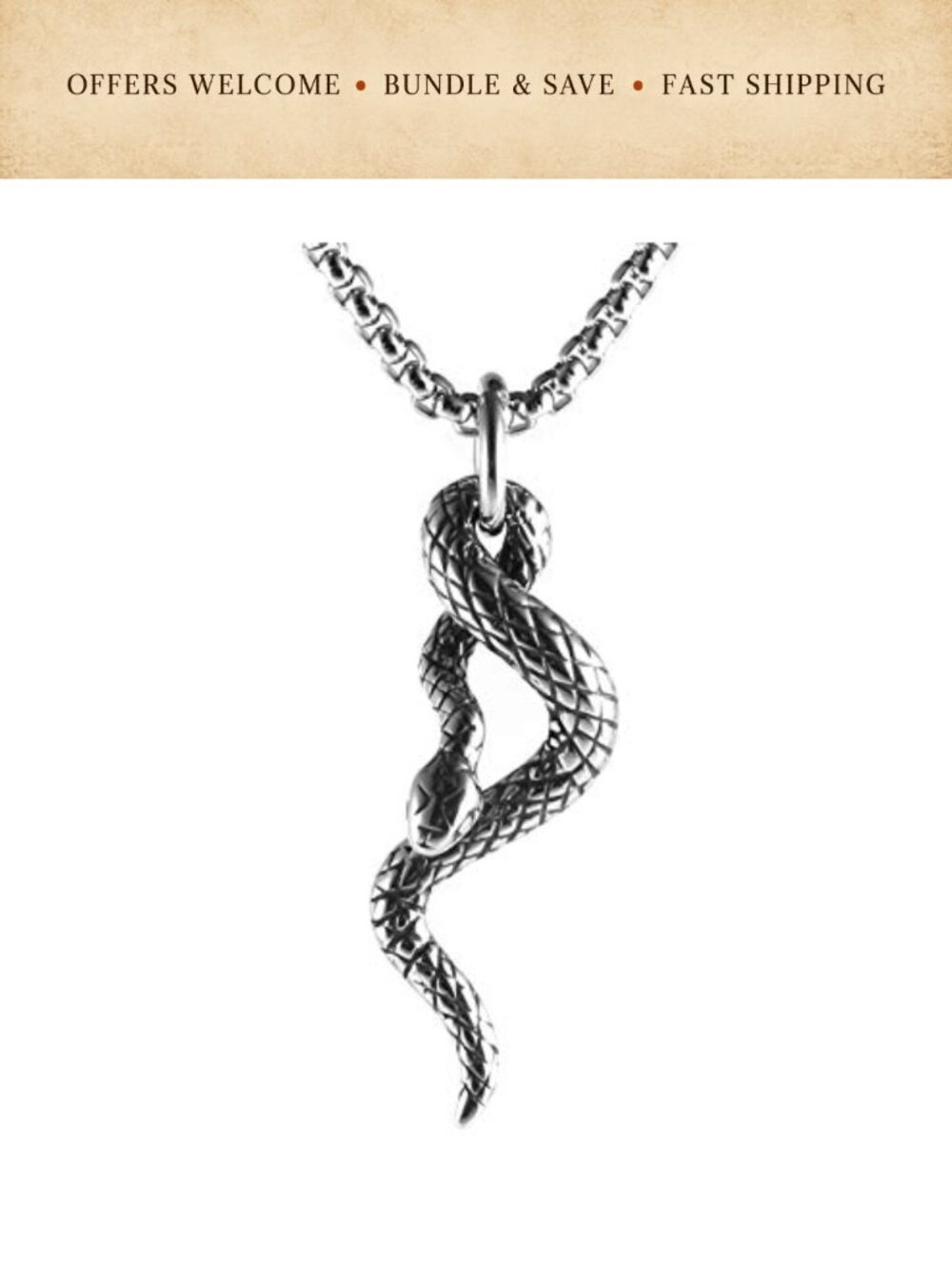 Gothic Stainless Steel Snake Pendant Chain Necklace Men's Jewelry